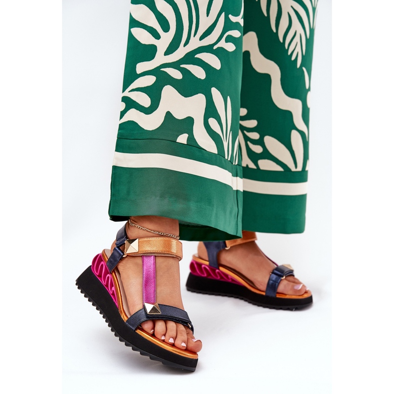 S.Barski Naisten nahkaiset sandaalit CR51-135 laivasto sininen 2