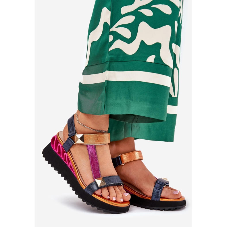 S.Barski Naisten nahkaiset sandaalit CR51-135 laivasto sininen 1