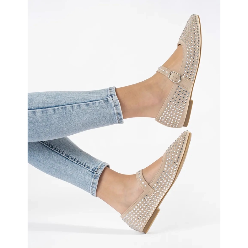 Beiget naisten balerinakengät zirkoneilla 1