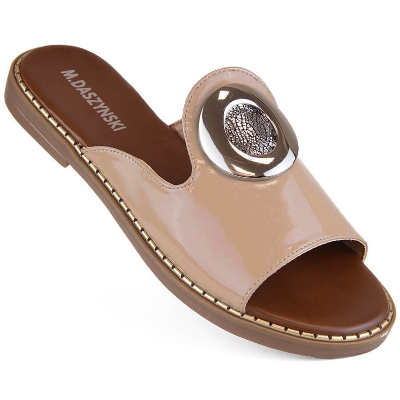 M. DASZYŃSKI Patenttikoristeiset naisten tossut, beige M.Daszyński MR2266-5 1