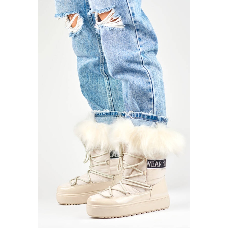 Naisten lumisaappaat koristeturkiksella, beige NB605BE 1