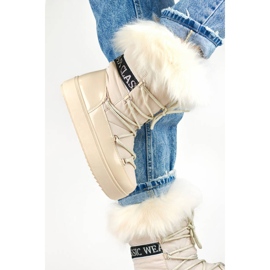 Naisten lumisaappaat koristeturkiksella, beige NB605BE 2