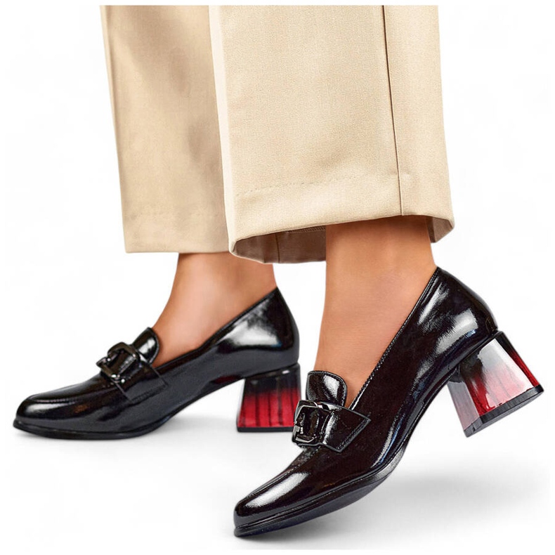 Naisten tyylikkäät kiiltonahkakengät korkealla korolla, musta GD-FL477-B 1