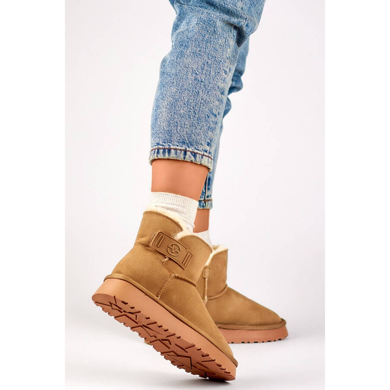 Naisten mokkanahkaiset lumisaappaat, beige 25-97951BE 2