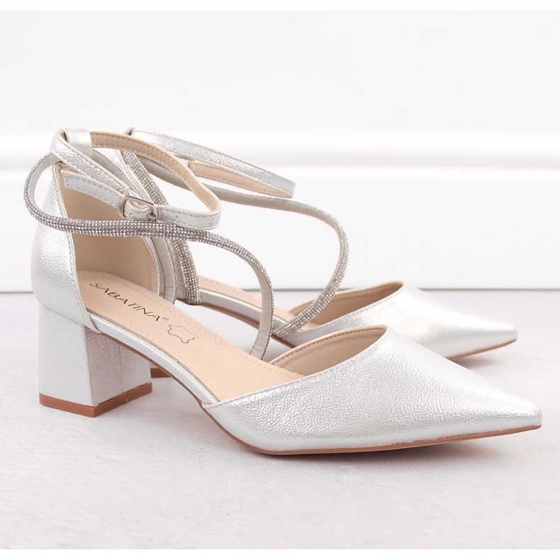 Hopeiset Sabatina naisten teräksiset sandaalit kuutiozirkonialla hopea 2