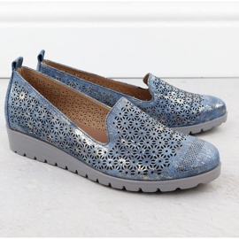 Naisten kengät avoimien kullattujen asuntoloiden kohoamisessa M. Daszyński MR1628-20 sininen 2