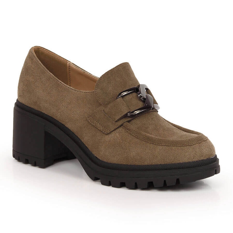 Ruskeat mokkanahkaiset korkokengät ketjulla Vinceza 10921 2