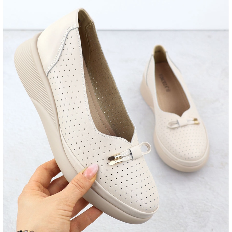 Naisten nahkakengät laiturilla Openwork Beige Vinceza 7896 1