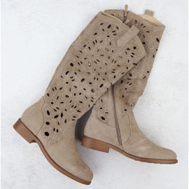 Naisten OpenWork Boots Suede Beige S.Barski HY51-176 1