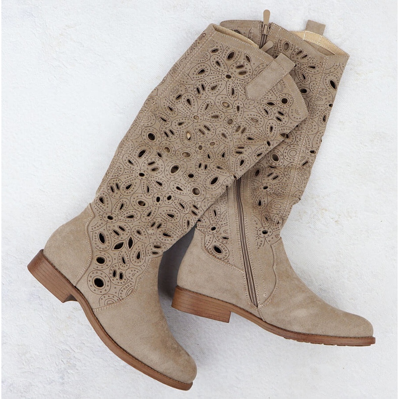 Naisten OpenWork Boots Suede Beige S.Barski HY51-176 1