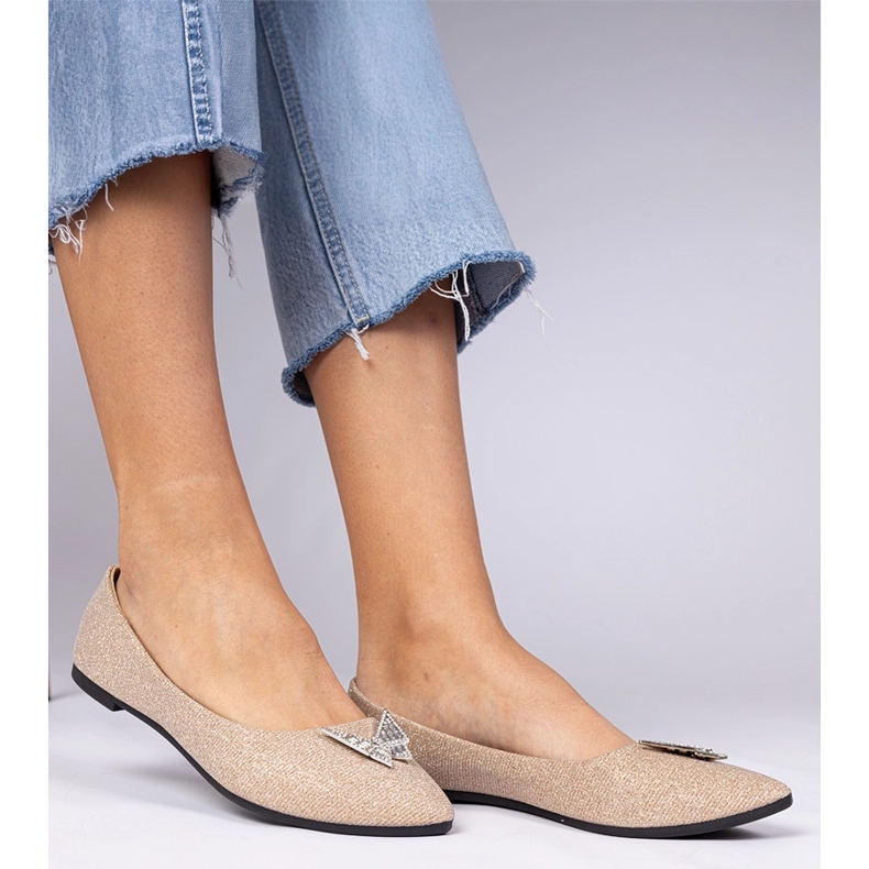 Naisten samppanja -brokaatin balleriinit perhonen kanssa beige 2