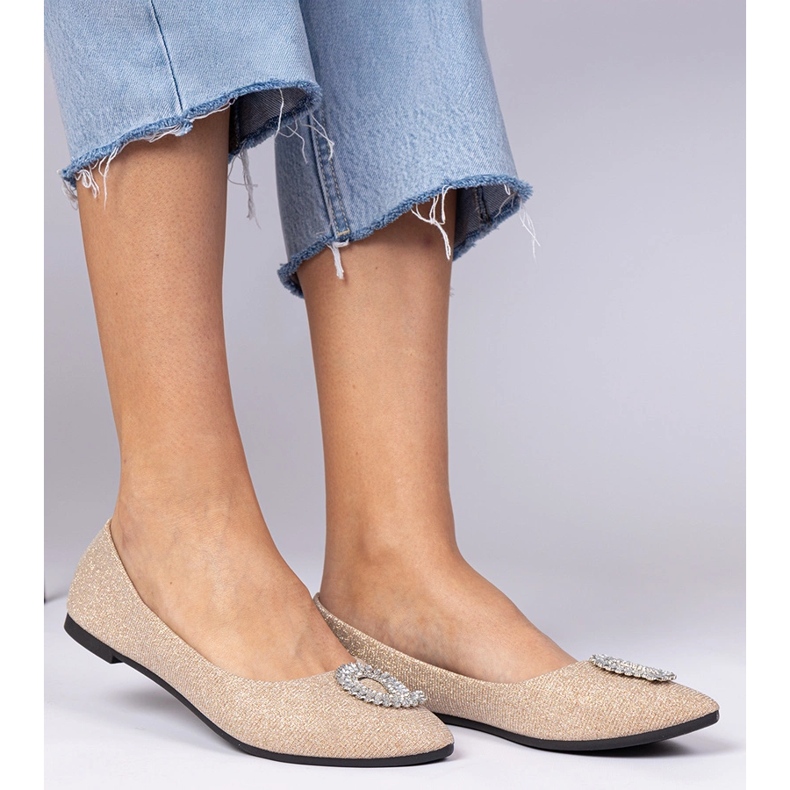 Naisten samppanja glitter balleriinit zirkoneilla kultainen 1