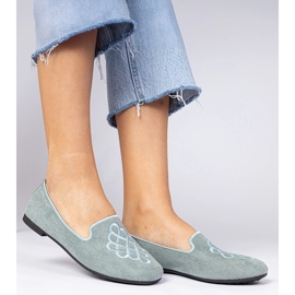 Vihreät naisten Ekozamszowe balleriinit kirjontalla 1