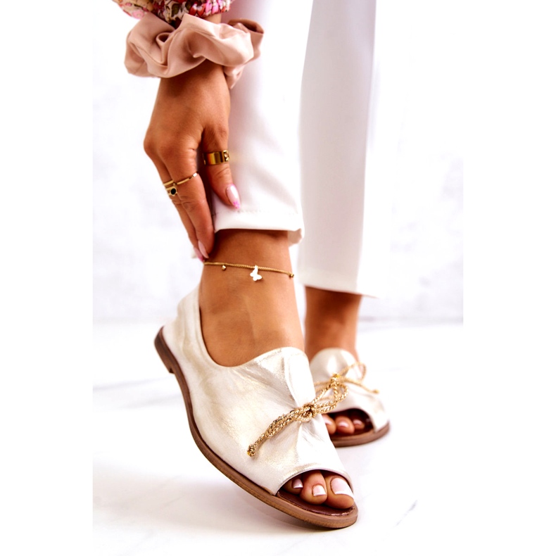 Naisten nahkaballeriinit Zazoo 2660/004 Valkoinen ja kulta 1