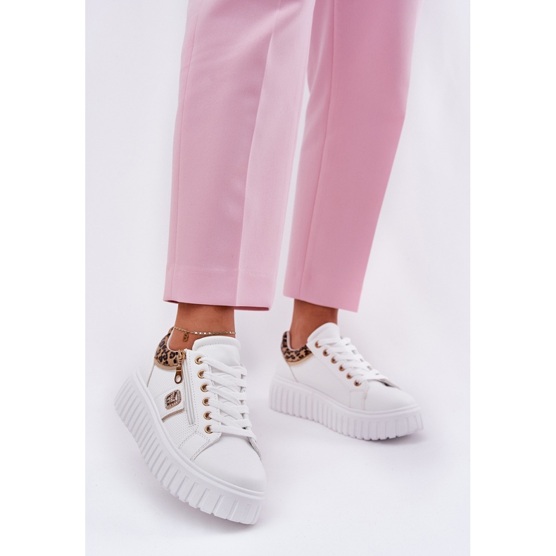 Naisten urheilukengät laiturilla Eco Leather Leopard Leopard Print -sovelluksella valkoinen 2