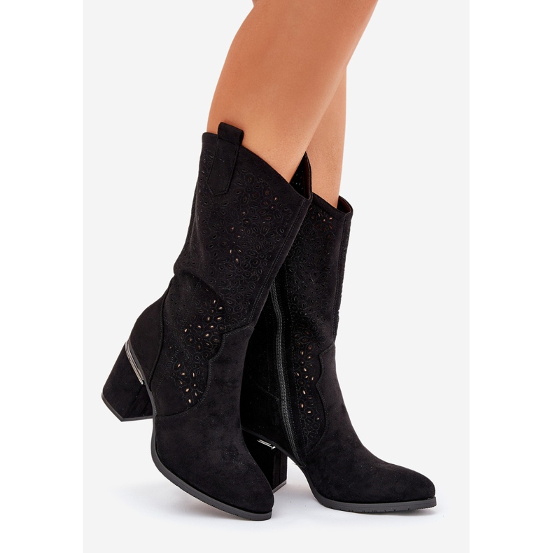 S.Barski Openwork Boots Half-Calf Cowboy S. Barski Hy51-238 Musta 1