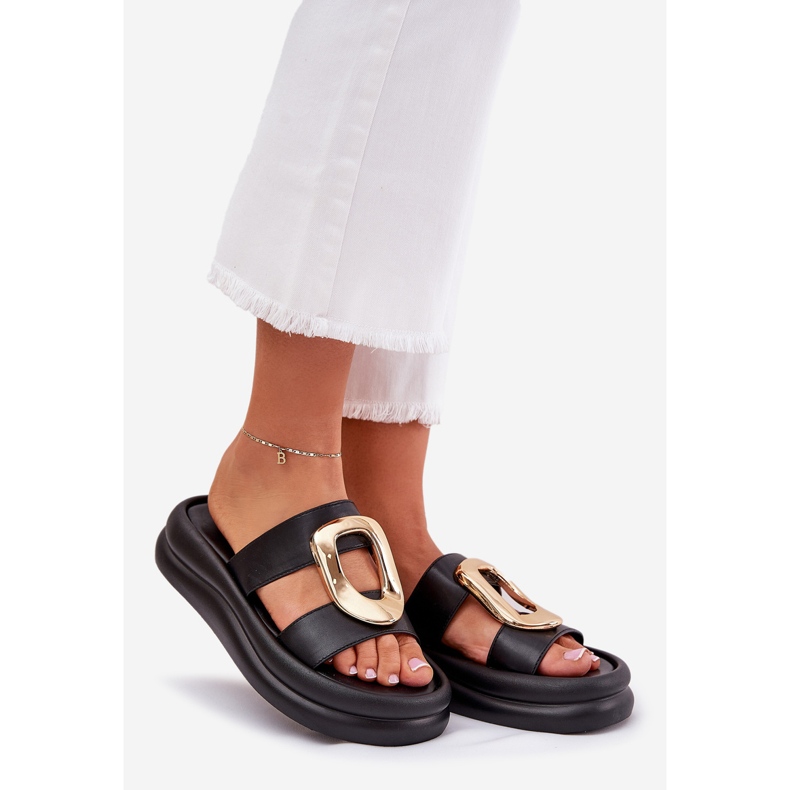 Naisten flip flops lavalla kultaisilla yksityiskohdilla musta 1