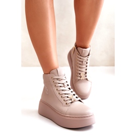 Naisten korkeat nahkalenkkarit alustalla Vinceza 66707 beige 1