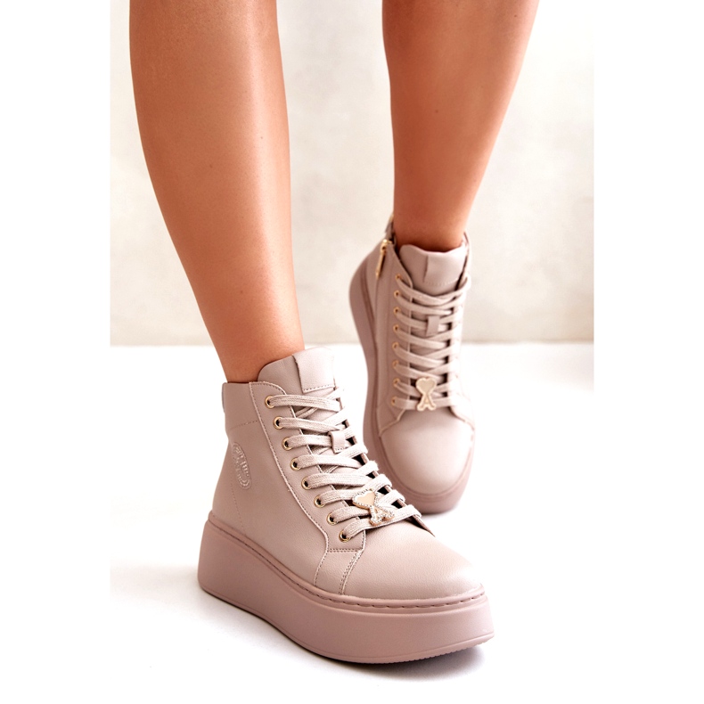 Naisten korkeat nahkalenkkarit alustalla Vinceza 66707 beige 1