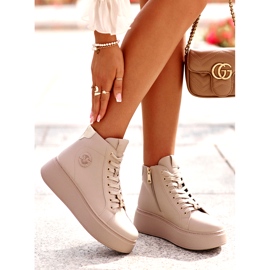 Naisten korkeat nahkalenkkarit alustalla Vinceza 66707 beige 5