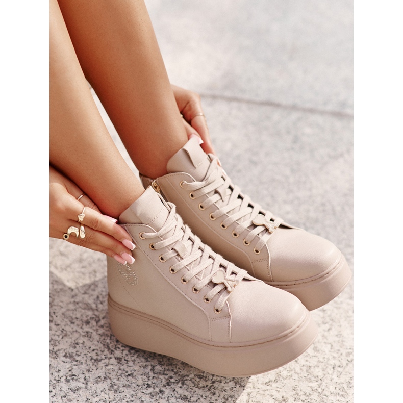 Naisten korkeat nahkalenkkarit alustalla Vinceza 66707 beige 8