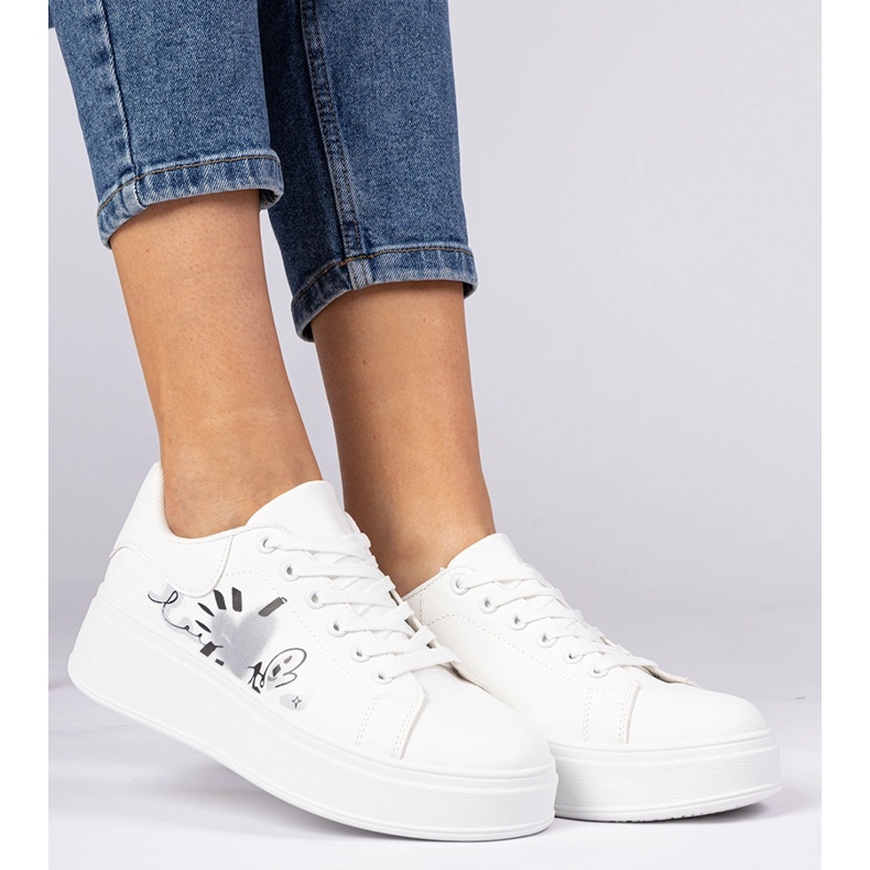 Valkoiset lenkkarit naisten urheilun lenkkarit painetulla valkoinen 1