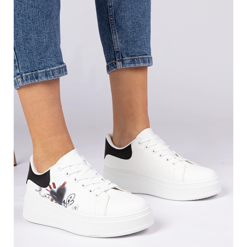 Valkoiset ja valkoiset lenkkarit Naisten urheilun lenkkarit painetulla valkoinen 1