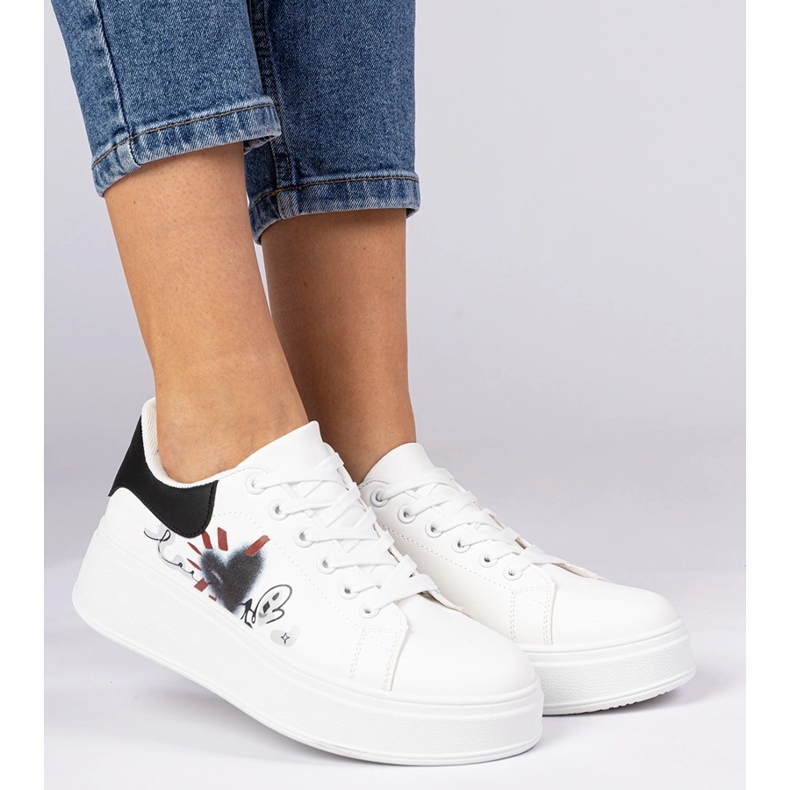 Valkoiset ja valkoiset lenkkarit Naisten urheilun lenkkarit painetulla valkoinen 2