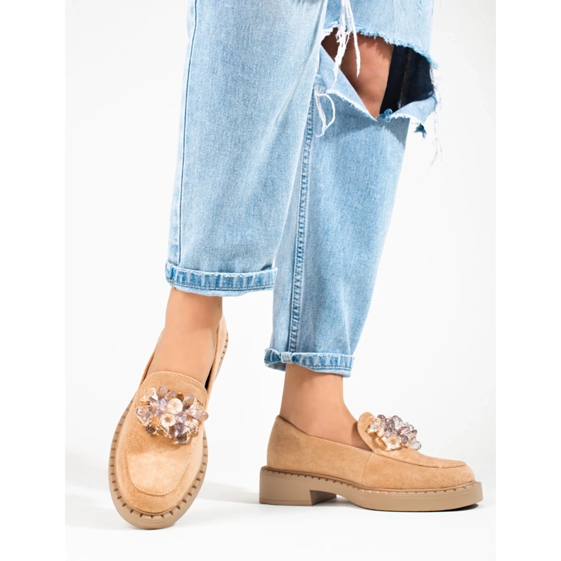 W. Potocki Naisten beigenväriset mokkanahkahousut Potockilta 1