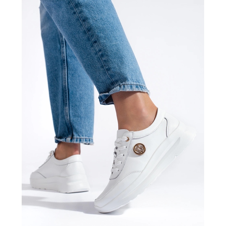 Valkoiset nahkaiset urheilukengät valkoinen 1