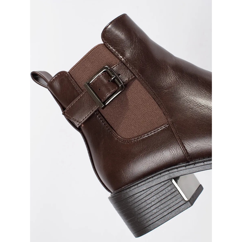 Naisten ruskeat Chelsea-saappaat, joissa solki ja korkokengät 2