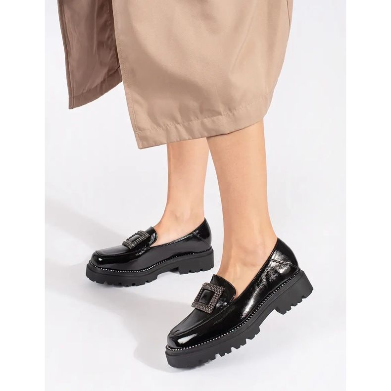 Goodin Naisten mustat alustaloaferit, joissa on solki ja strassit 2