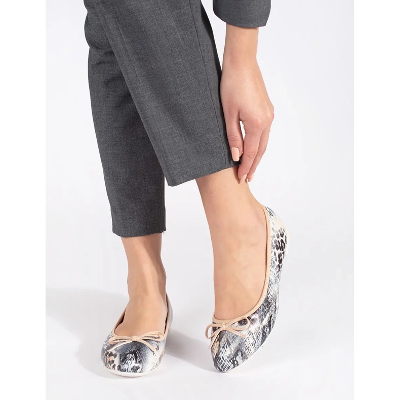 Naisten litteät balerinakengät, joissa käärmekuvio ja rusetti beige 1
