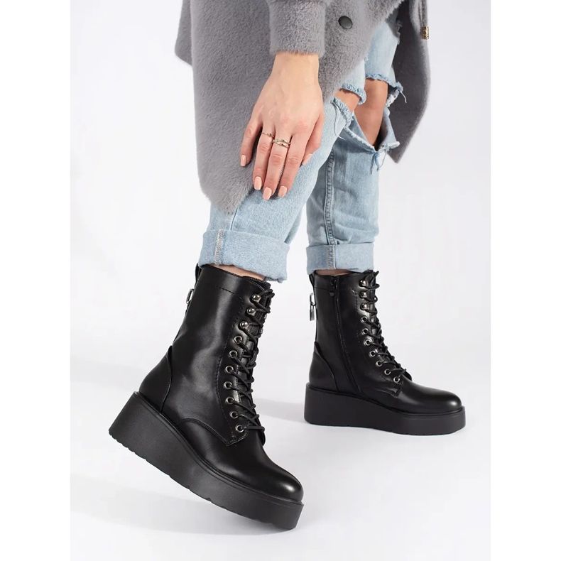 Seastar Mustat naisten työläiskengät paksulla pohjalla 1