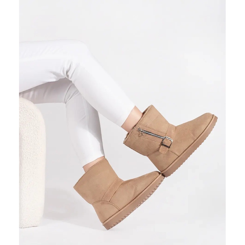 Vaaleanbeiget naisten lumisaappaat koristeellisella soljella ja vetoketjulla 2