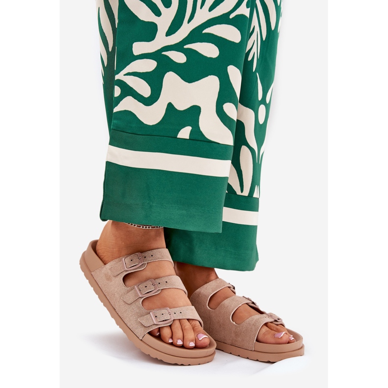 Naisten tossut, joissa on raitoja ja soljet beige 1