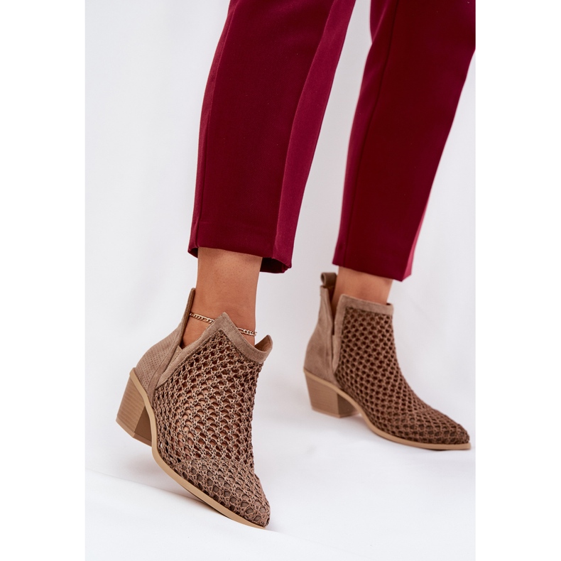 Avointyöt naisten korkokengät katkaisuilla ja khaki -punoksilla beige 2