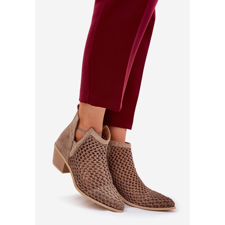 Avointyöt naisten korkokengät katkaisuilla ja khaki -punoksilla beige 1