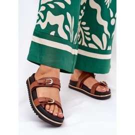 Sileä naisten flip flops lavalla raidoilla ja kiinnittimellä kameli ruskea 2