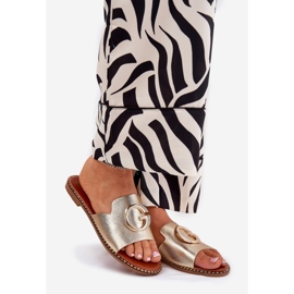 Eco Leather Flat Naisten tohvelit koristeellisella kultaisella yksityiskohdilla kultainen 1