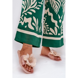 Läpinäkyvät litteät naisten flip flops keinotekoisella alastonkukkalla beige 2