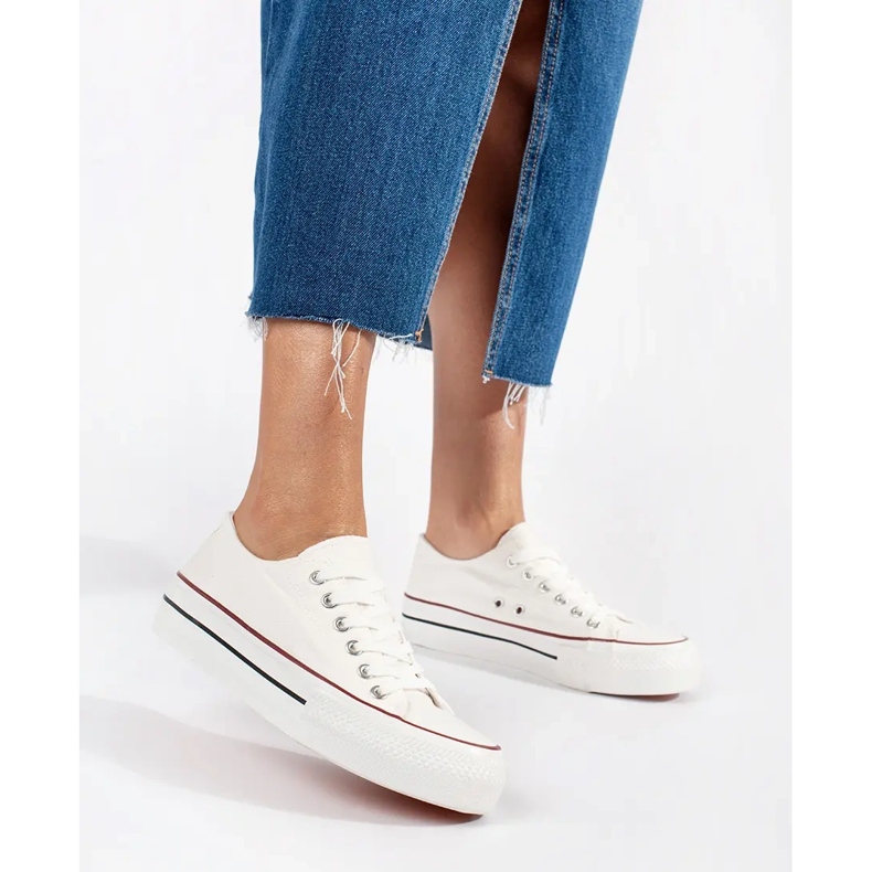 Seastar Valkoiset klassiset naisten nauhalliset tennarit alustalla valkoinen 1