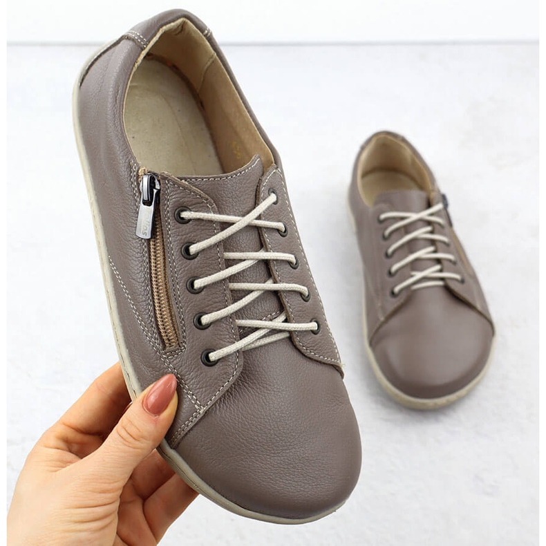 Naisten nahkaiset kengät paljain jaloin khaki helios 436 vihreä 1