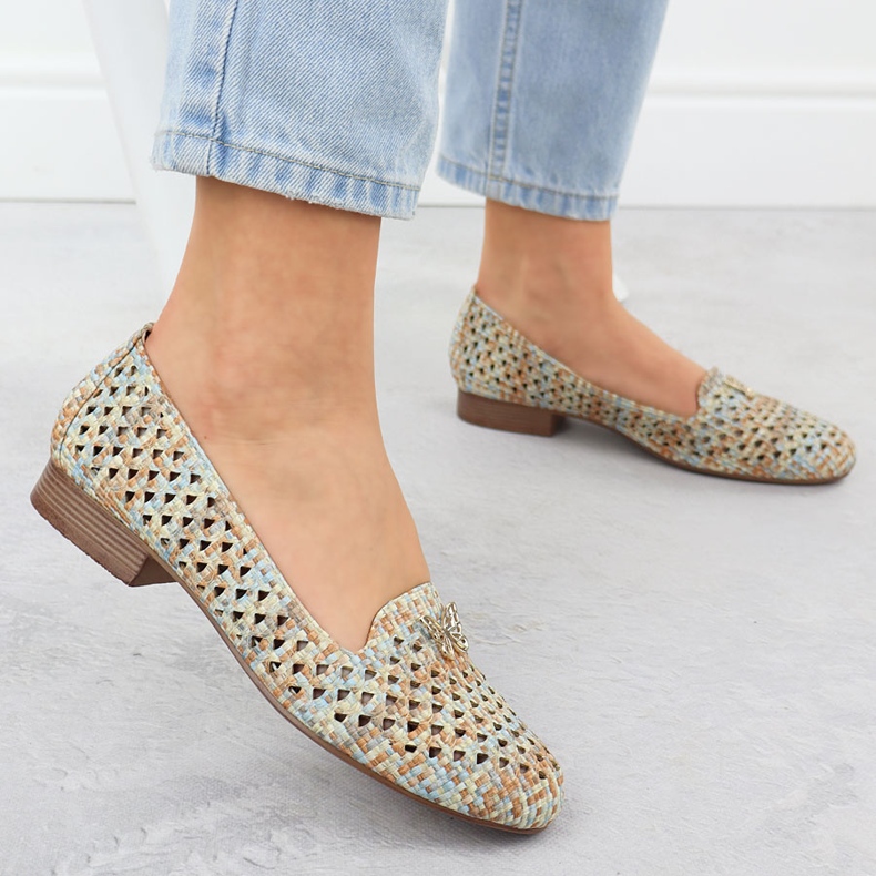 Naisten avoimet kengät matalalla korkokengillä Beige M. Daszyński SA222-3 2