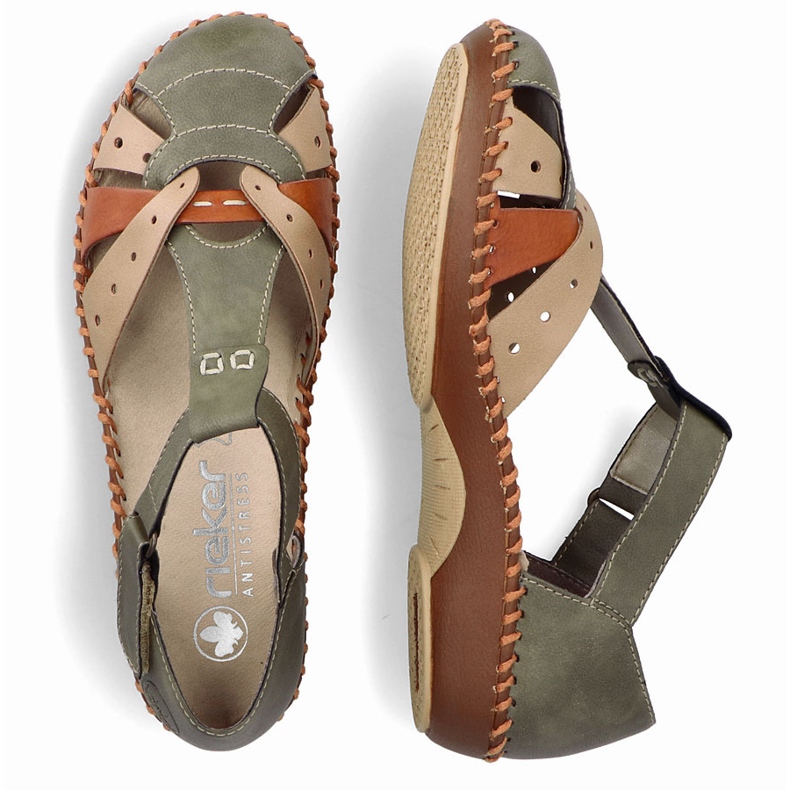 Naisten mukavat sandaalit tarranauhoille, sisäänrakennetuille vihreille sormille Rieker M1655-54 vihreä 2