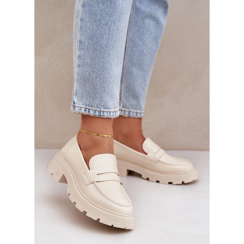 Naisten Eco-nahkaiset mokasiinit, vaalea beige 2