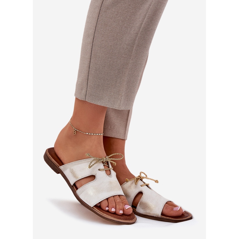 Naisten nahkainen flip Flops Zazoo 3022 Golden Wiped kultainen 1