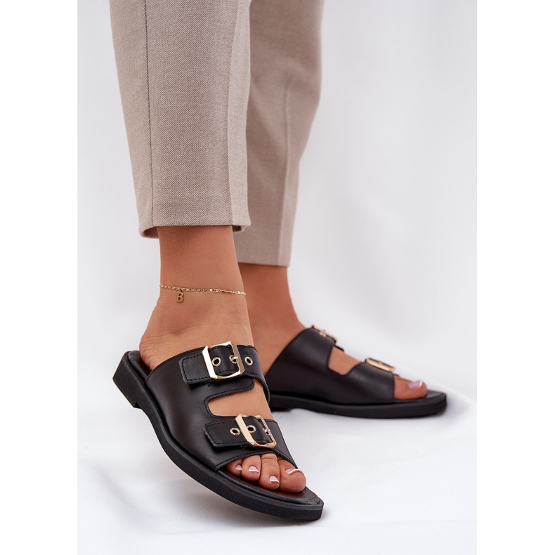 Nahka litteä flip flops zazoo 3020 mustalla puristimella 2