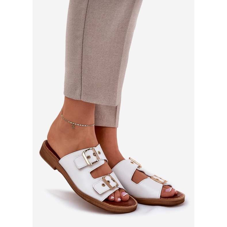 Nahkainen litteä flip flops zazoo 3020 -valkoisilla soljilla valkoinen 1