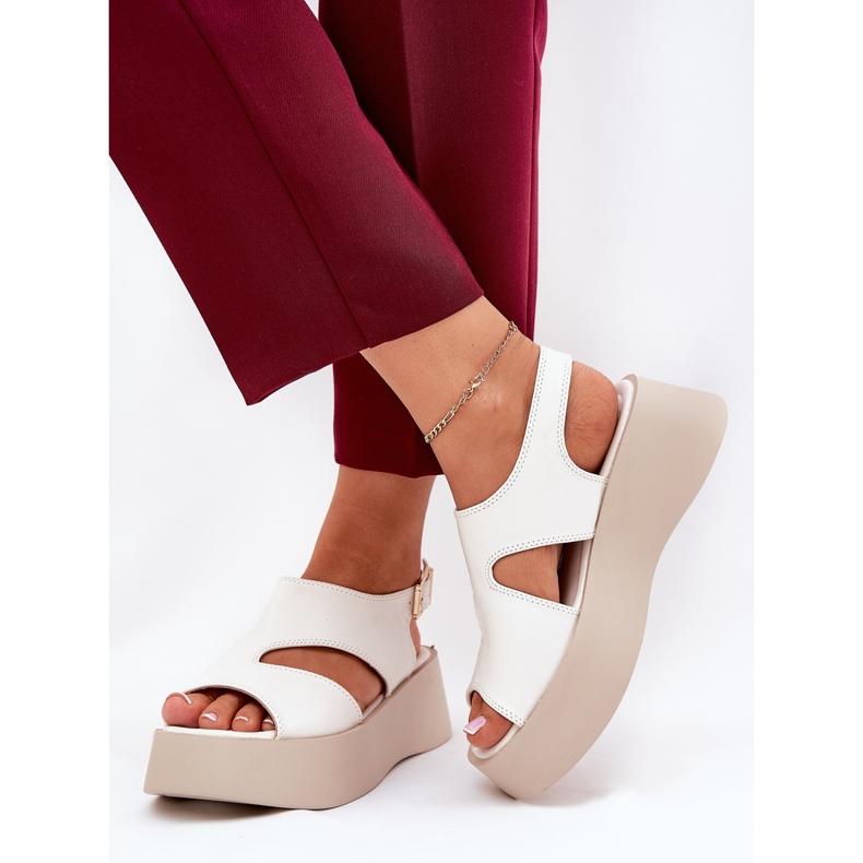 Naisten sandaalit laiturilla ekologinen nahka valkoinen 2